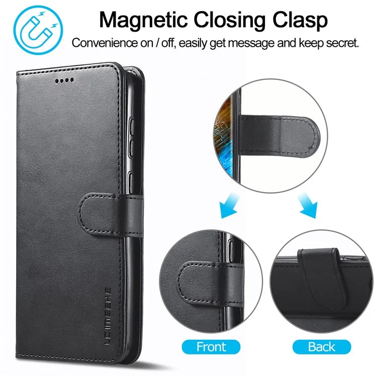 LC.IMEEKE For Samsung Galaxy S24+ Case Calf Texture Leather Stand Phone Protective Cover