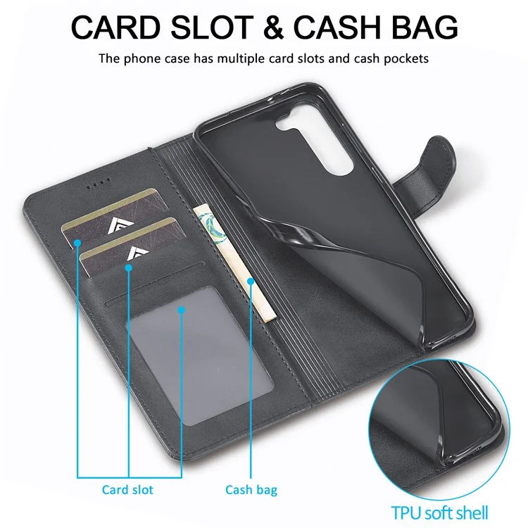 LC.IMEEKE For Samsung Galaxy S24+ Case Calf Texture Leather Stand Phone Protective Cover