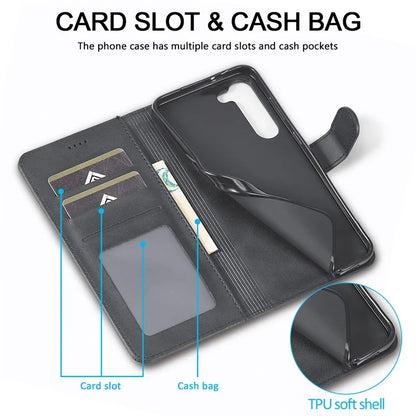 LC.IMEEKE For Samsung Galaxy S24+ Case Calf Texture Leather Stand Phone Protective Cover