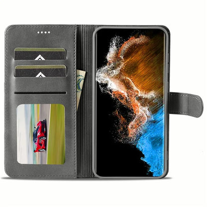 LC.IMEEKE For Samsung Galaxy S24+ Case Calf Texture Leather Stand Phone Protective Cover