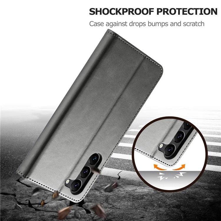 LC.IMEEKE For Samsung Galaxy S24+ Case Calf Texture Leather Stand Phone Protective Cover