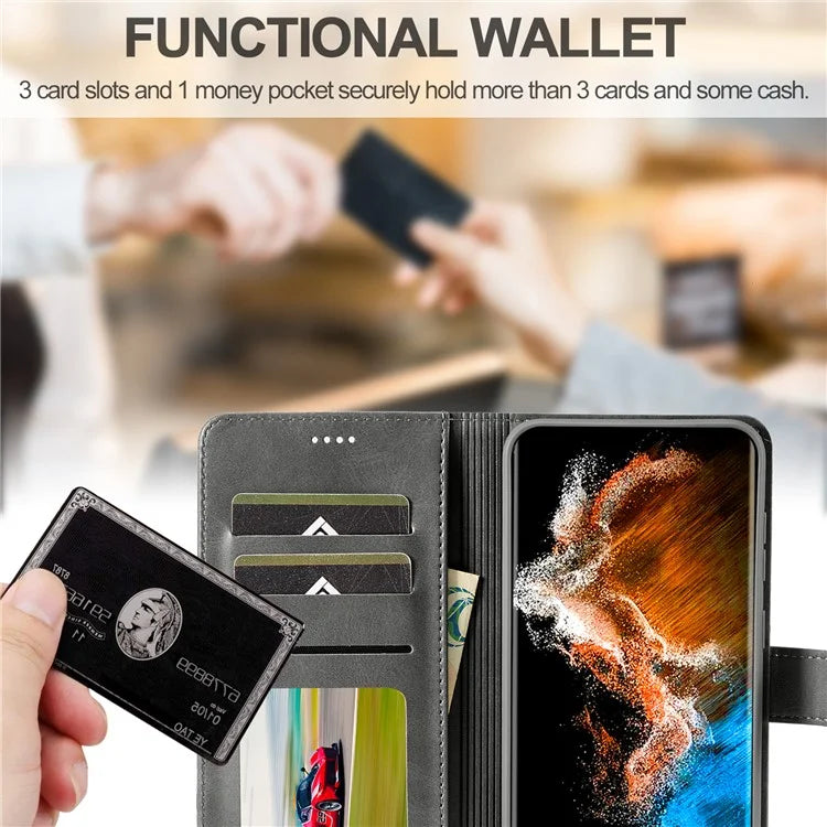LC.IMEEKE For Samsung Galaxy S24+ Case Calf Texture Leather Stand Phone Protective Cover