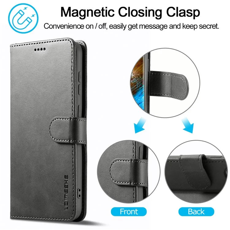 LC.IMEEKE For Samsung Galaxy S24+ Case Calf Texture Leather Stand Phone Protective Cover