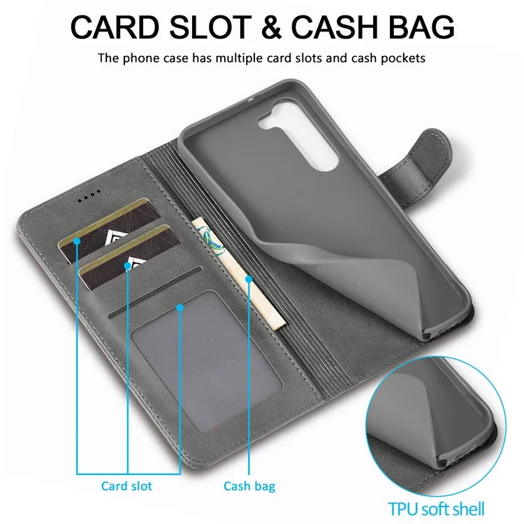 LC.IMEEKE For Samsung Galaxy S24+ Case Calf Texture Leather Stand Phone Protective Cover