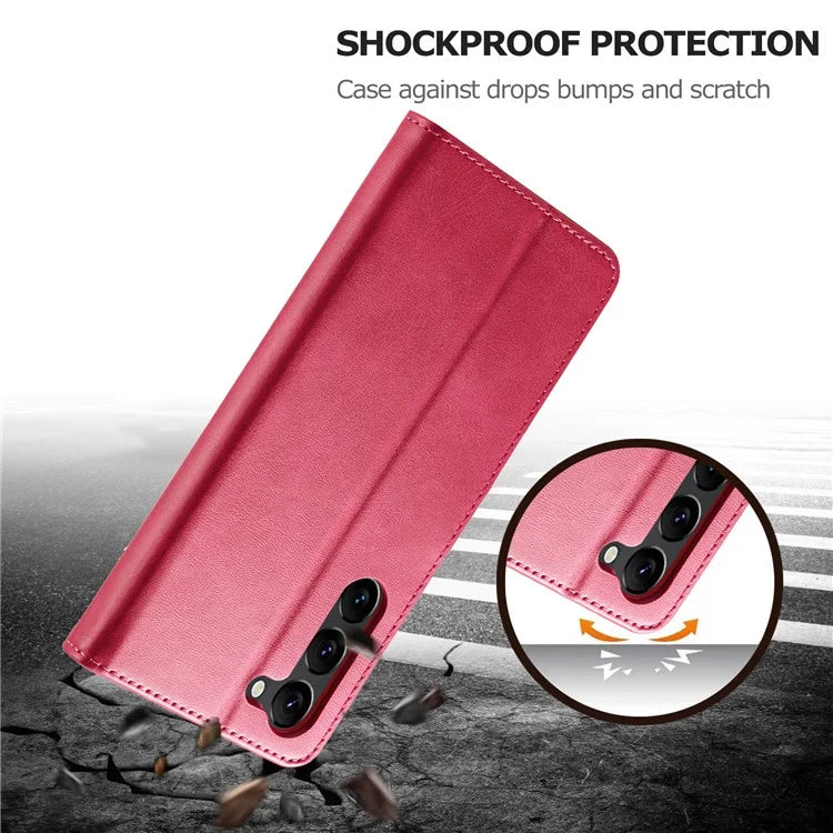 LC.IMEEKE For Samsung Galaxy S24+ Case Calf Texture Leather Stand Phone Protective Cover