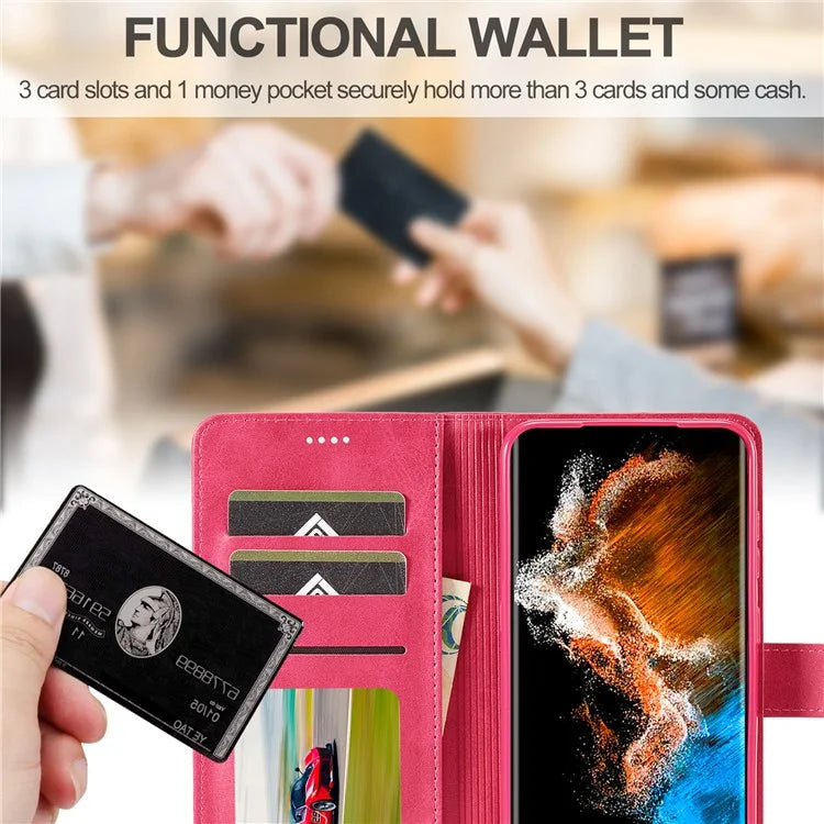 LC.IMEEKE For Samsung Galaxy S24+ Case Calf Texture Leather Stand Phone Protective Cover