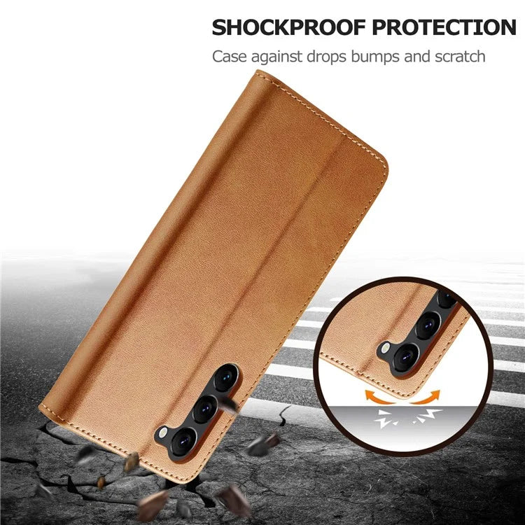 LC.IMEEKE For Samsung Galaxy S24+ Case Calf Texture Leather Stand Phone Protective Cover