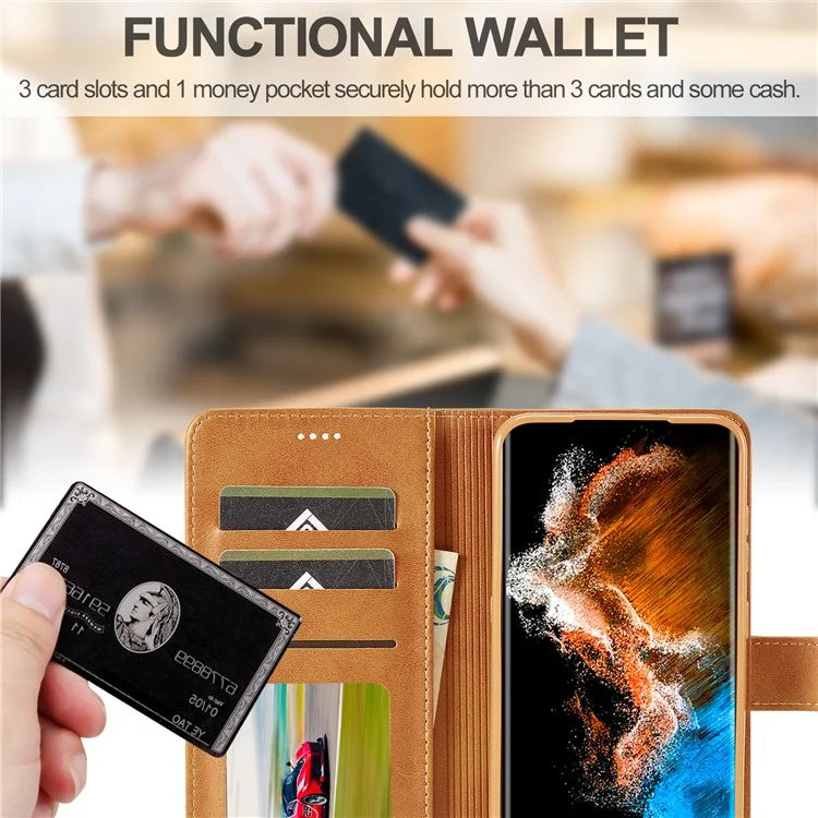 LC.IMEEKE For Samsung Galaxy S24+ Case Calf Texture Leather Stand Phone Protective Cover