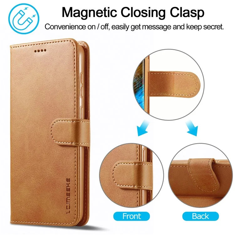 LC.IMEEKE For Samsung Galaxy S24+ Case Calf Texture Leather Stand Phone Protective Cover