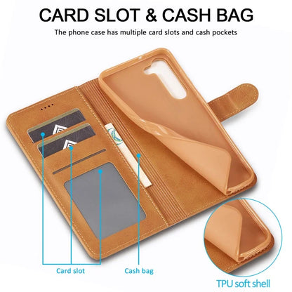 LC.IMEEKE For Samsung Galaxy S24+ Case Calf Texture Leather Stand Phone Protective Cover