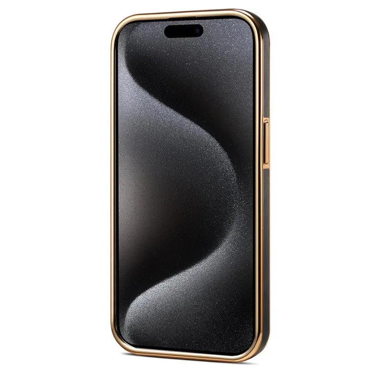 DENIOR For iPhone 15 Pro Max Case Calf Texture Electroplating Phone Protective Cover