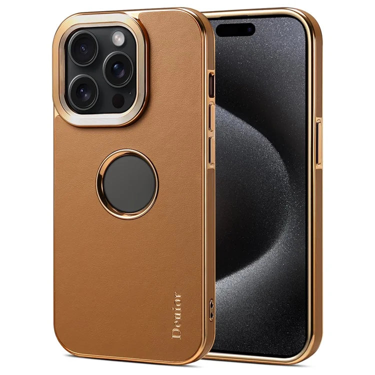 DENIOR For iPhone 15 Pro Max Case Calf Texture Electroplating Phone Protective Cover