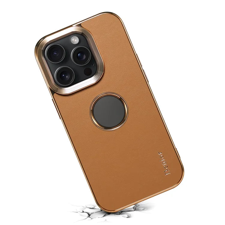 DENIOR For iPhone 15 Pro Max Case Calf Texture Electroplating Phone Protective Cover