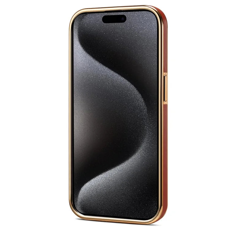 DENIOR For iPhone 15 Pro Max Case Calf Texture Electroplating Phone Protective Cover
