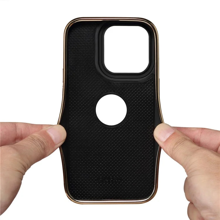 DENIOR For iPhone 15 Pro Phone Case Anti-drop PC+TPU+Genuine Cow Leather Calf Texture Cover