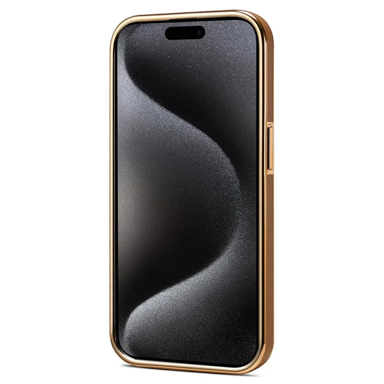 DENIOR For iPhone 15 Pro Phone Case Anti-drop PC+TPU+Genuine Cow Leather Calf Texture Cover