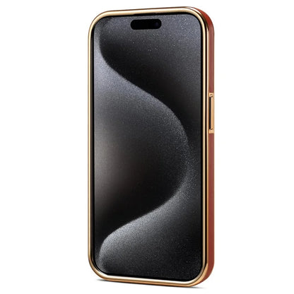 DENIOR For iPhone 15 Pro Phone Case Anti-drop PC+TPU+Genuine Cow Leather Calf Texture Cover