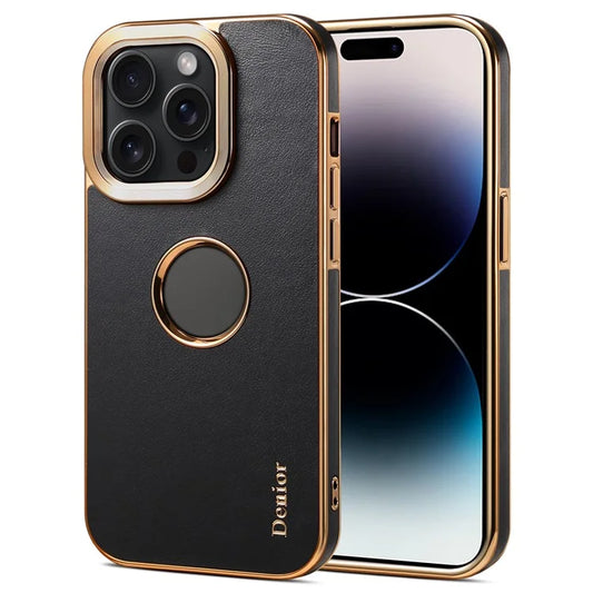 DENIOR For iPhone 14 Pro Case Electroplating Calf Texture Shockproof Phone Back Shell