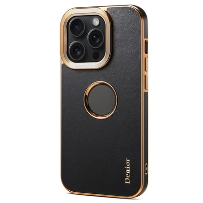 DENIOR For iPhone 14 Pro Case Electroplating Calf Texture Shockproof Phone Back Shell