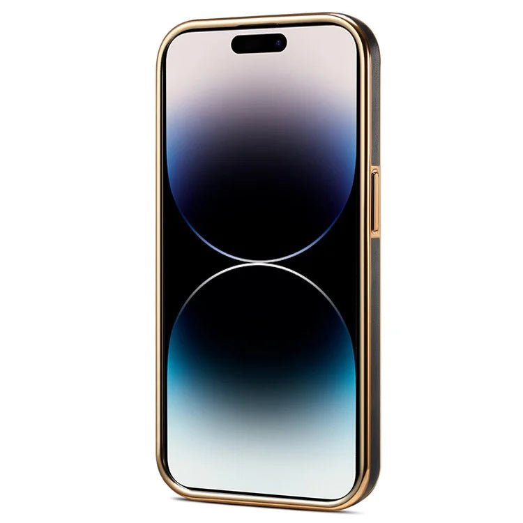 DENIOR For iPhone 14 Pro Case Electroplating Calf Texture Shockproof Phone Back Shell