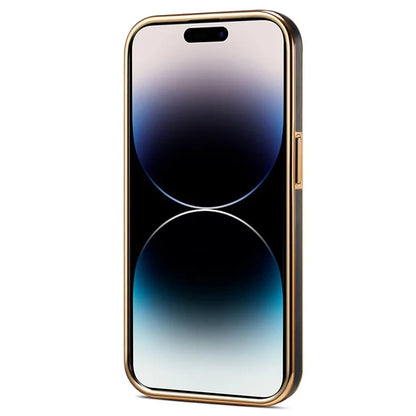 DENIOR For iPhone 14 Pro Case Electroplating Calf Texture Shockproof Phone Back Shell