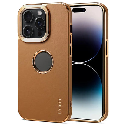 DENIOR For iPhone 14 Pro Case Electroplating Calf Texture Shockproof Phone Back Shell