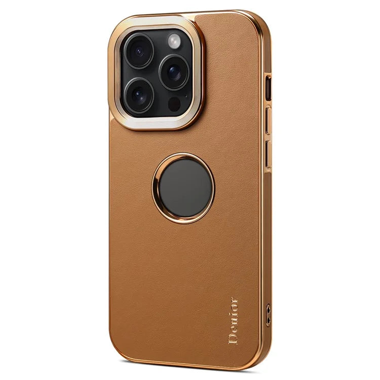DENIOR For iPhone 14 Pro Case Electroplating Calf Texture Shockproof Phone Back Shell