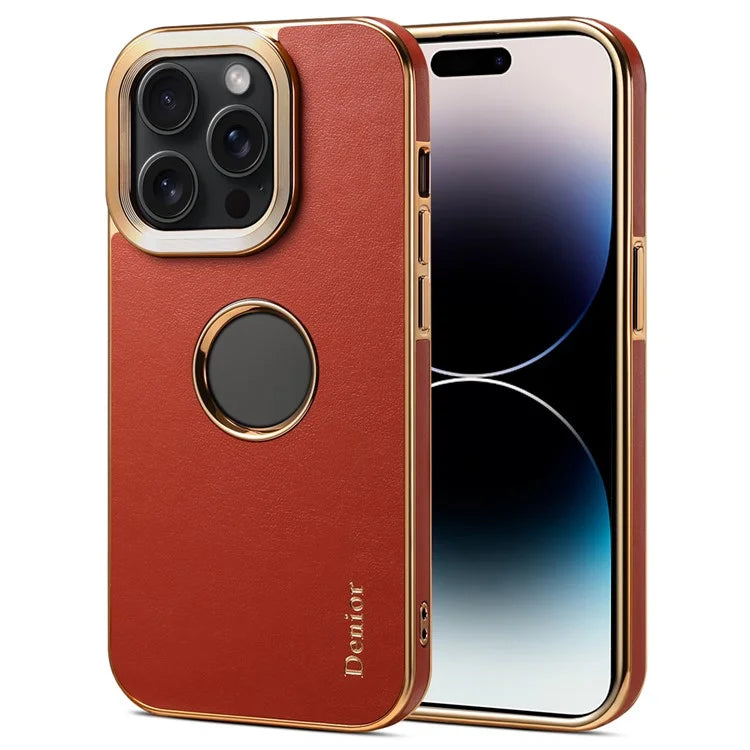 DENIOR For iPhone 14 Pro Case Electroplating Calf Texture Shockproof Phone Back Shell