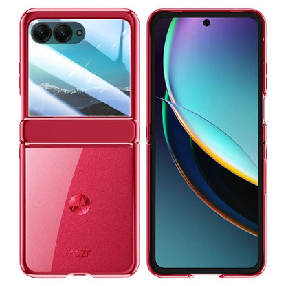 For Motorola Razr 40 Ultra 5G Clear Case Hinge Electroplating PC Phone Cover with Rear Small Screen Protector