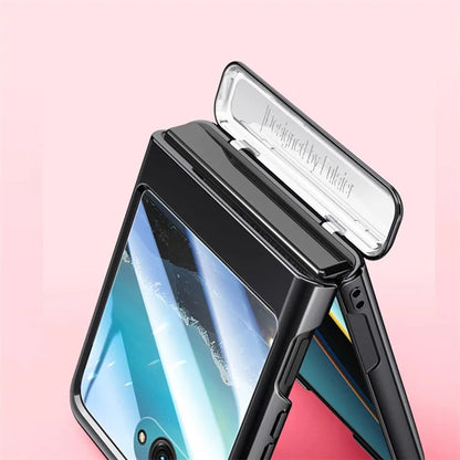 For Motorola Razr 40 Ultra 5G Clear Case Hinge Electroplating PC Phone Cover with Rear Small Screen Protector