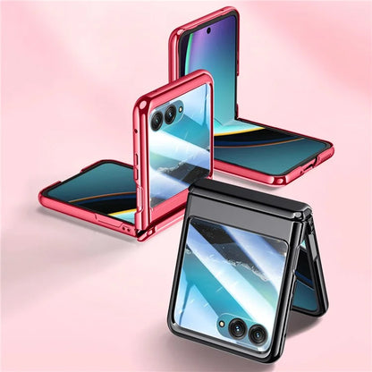 For Motorola Razr 40 Ultra 5G Clear Case Hinge Electroplating PC Phone Cover with Rear Small Screen Protector
