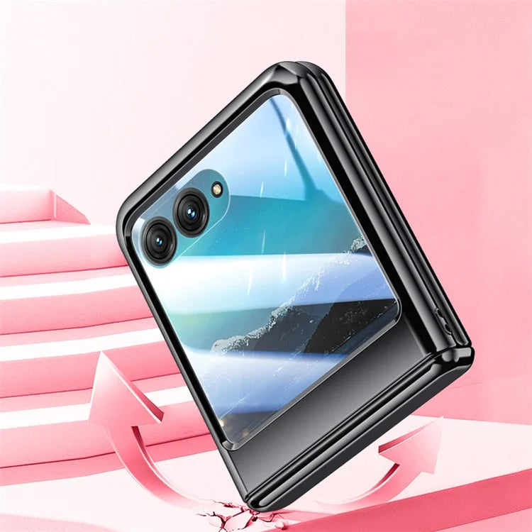 For Motorola Razr 40 Ultra 5G Clear Case Hinge Electroplating PC Phone Cover with Rear Small Screen Protector