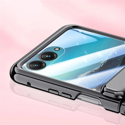 For Motorola Razr 40 Ultra 5G Clear Case Hinge Electroplating PC Phone Cover with Rear Small Screen Protector