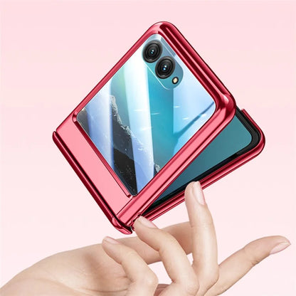 For Motorola Razr 40 Ultra 5G Clear Case Hinge Electroplating PC Phone Cover with Rear Small Screen Protector
