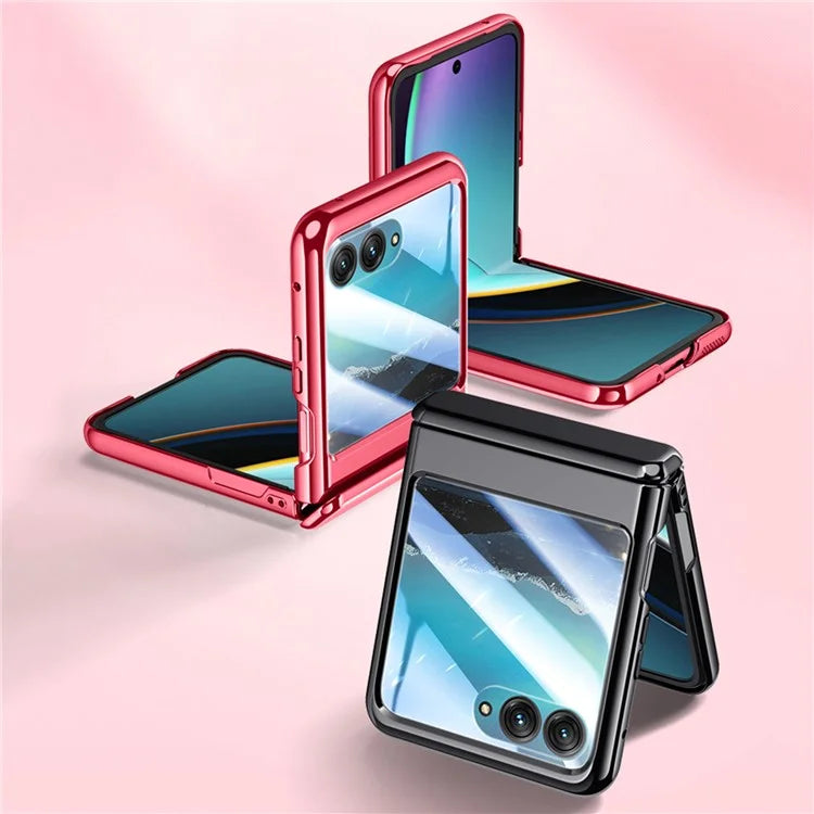 For Motorola Razr 40 Ultra 5G Clear Case Hinge Electroplating PC Phone Cover with Rear Small Screen Protector