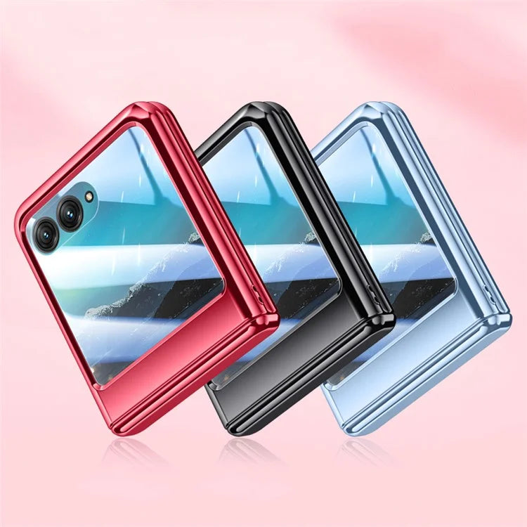 For Motorola Razr 40 Ultra 5G Clear Case Hinge Electroplating PC Phone Cover with Rear Small Screen Protector