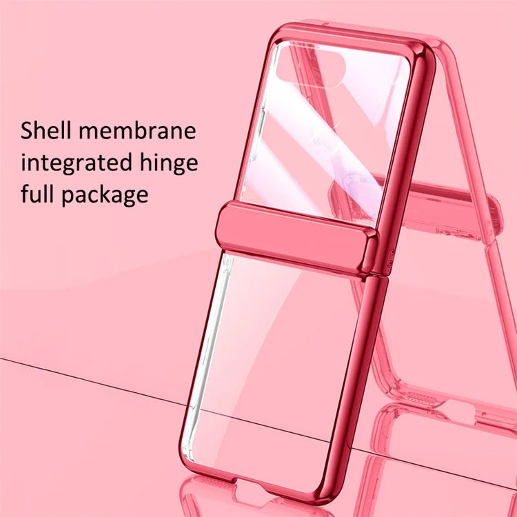 For Motorola Razr 40 Ultra 5G Clear Case Hinge Electroplating PC Phone Cover with Rear Small Screen Protector
