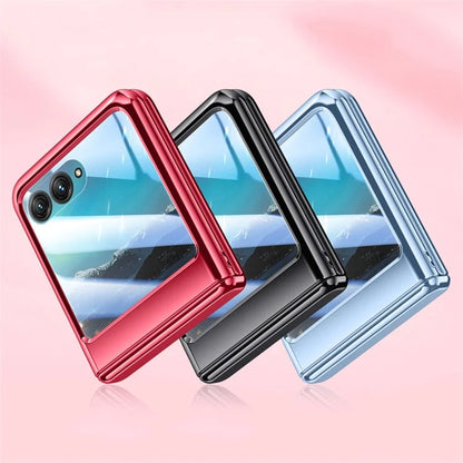 For Motorola Razr 40 Ultra 5G Clear Case Hinge Electroplating PC Phone Cover with Rear Small Screen Protector