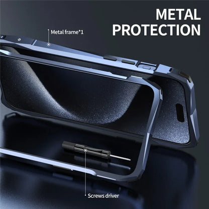 LUPHIE For iPhone 15 Protective Bumper Frame Metal Drop-proof Smart Phone Frame Case