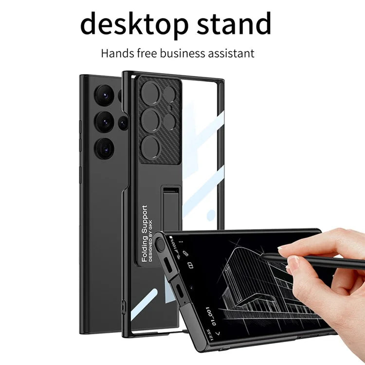 GKK For Samsung Galaxy S24 Ultra Phone Case Electroplating Scratch-proof Kickstand Protective Shell