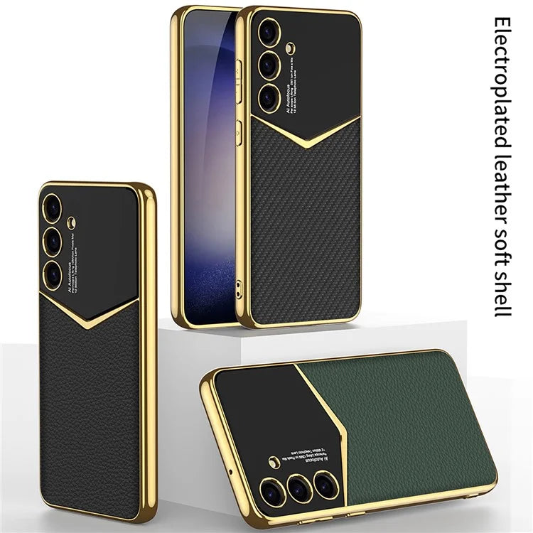 GKK For Samsung Galaxy S24 Cell Phone Cases PU Leather+PC+TPU Electroplating Cover
