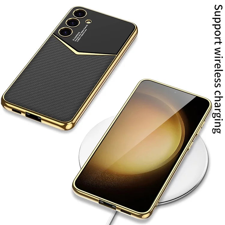 GKK For Samsung Galaxy S24 Cell Phone Cases PU Leather+PC+TPU Electroplating Cover