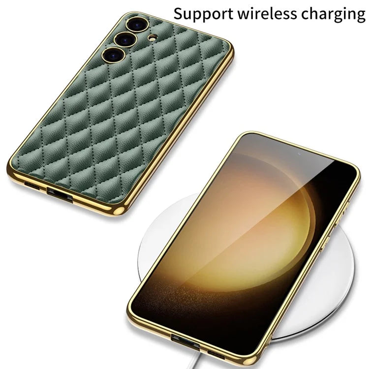 GKK Cell Phone Cases for Samsung Galaxy S24+ Stitching Rhombus PU Leather+TPU+PC Cover