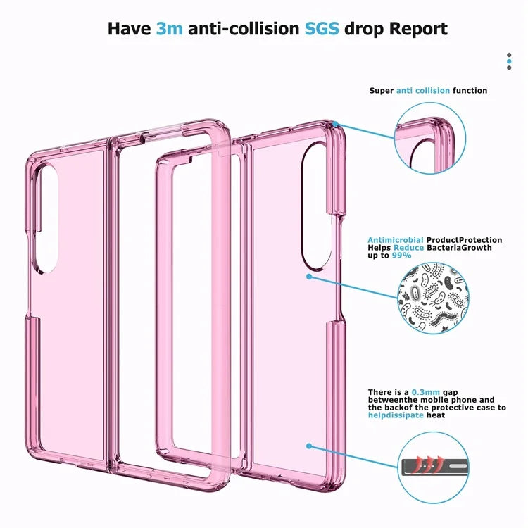 For Samsung Galaxy Z Fold4 5G Case PC+TPU Transparent Protective Phone Cover Pink