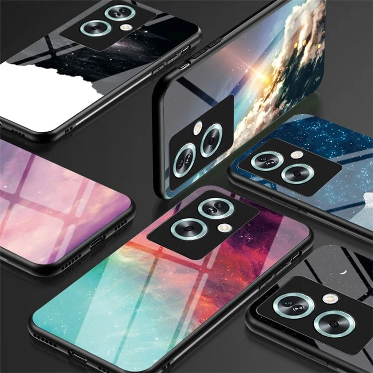 For Oppo A79 5G / A2 5G Phone Case Starry Sky Pattern Tempered Glass Cover