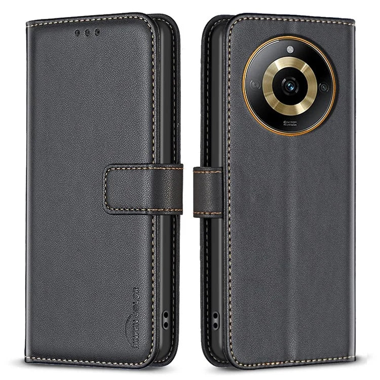 BINFEN COLOR BF17 For Realme 11 4G Shockproof Case PU Leather Flip Wallet Phone Cover