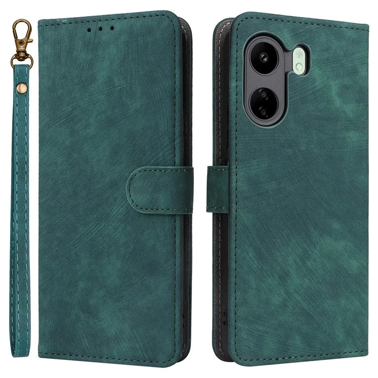 For Xiaomi Poco C65 4G / Redmi 13C Cell Phone Case with Strap PU Leather RFID Blocking Cover