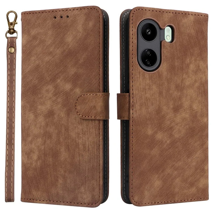For Xiaomi Poco C65 4G / Redmi 13C Cell Phone Case with Strap PU Leather RFID Blocking Cover