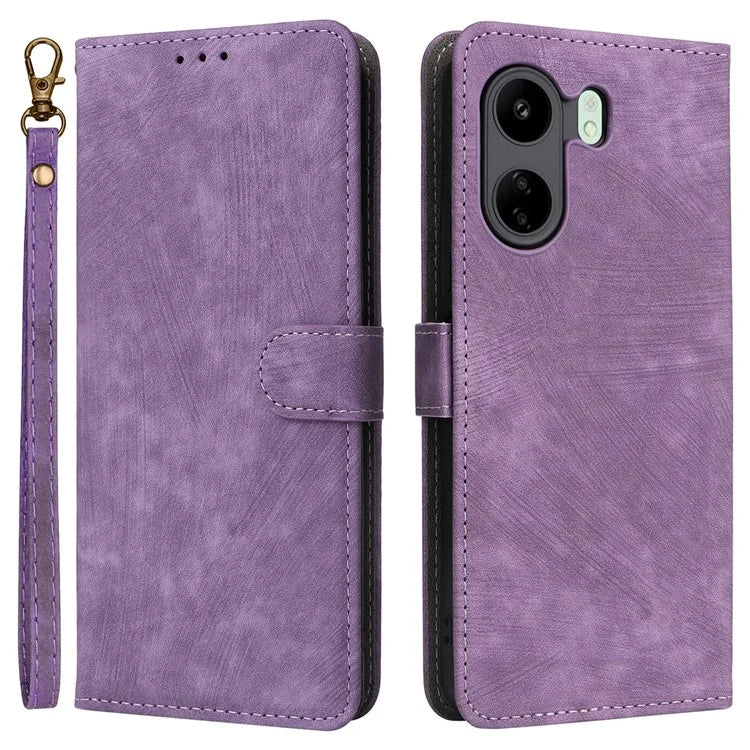 For Xiaomi Poco C65 4G / Redmi 13C Cell Phone Case with Strap PU Leather RFID Blocking Cover