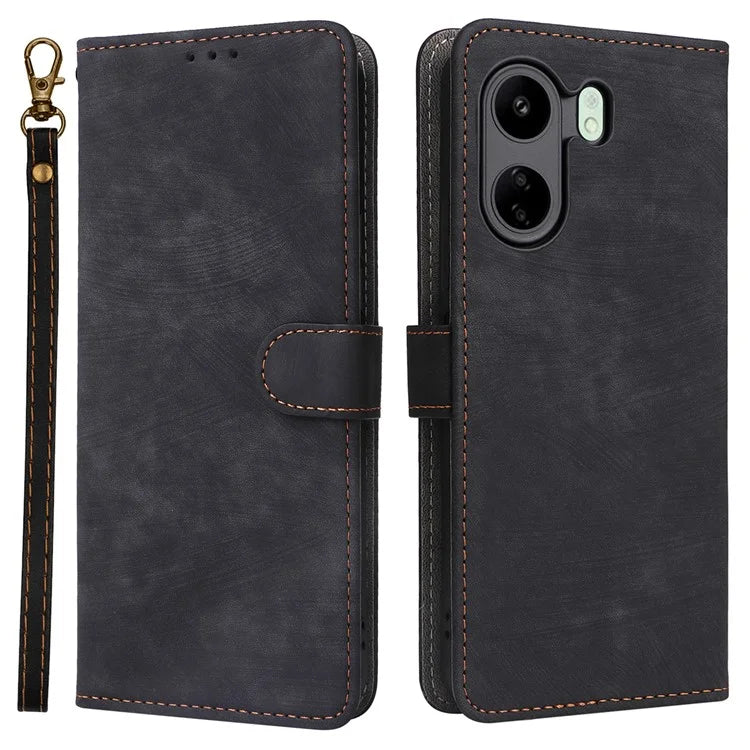 For Xiaomi Poco C65 4G / Redmi 13C Cell Phone Case with Strap PU Leather RFID Blocking Cover